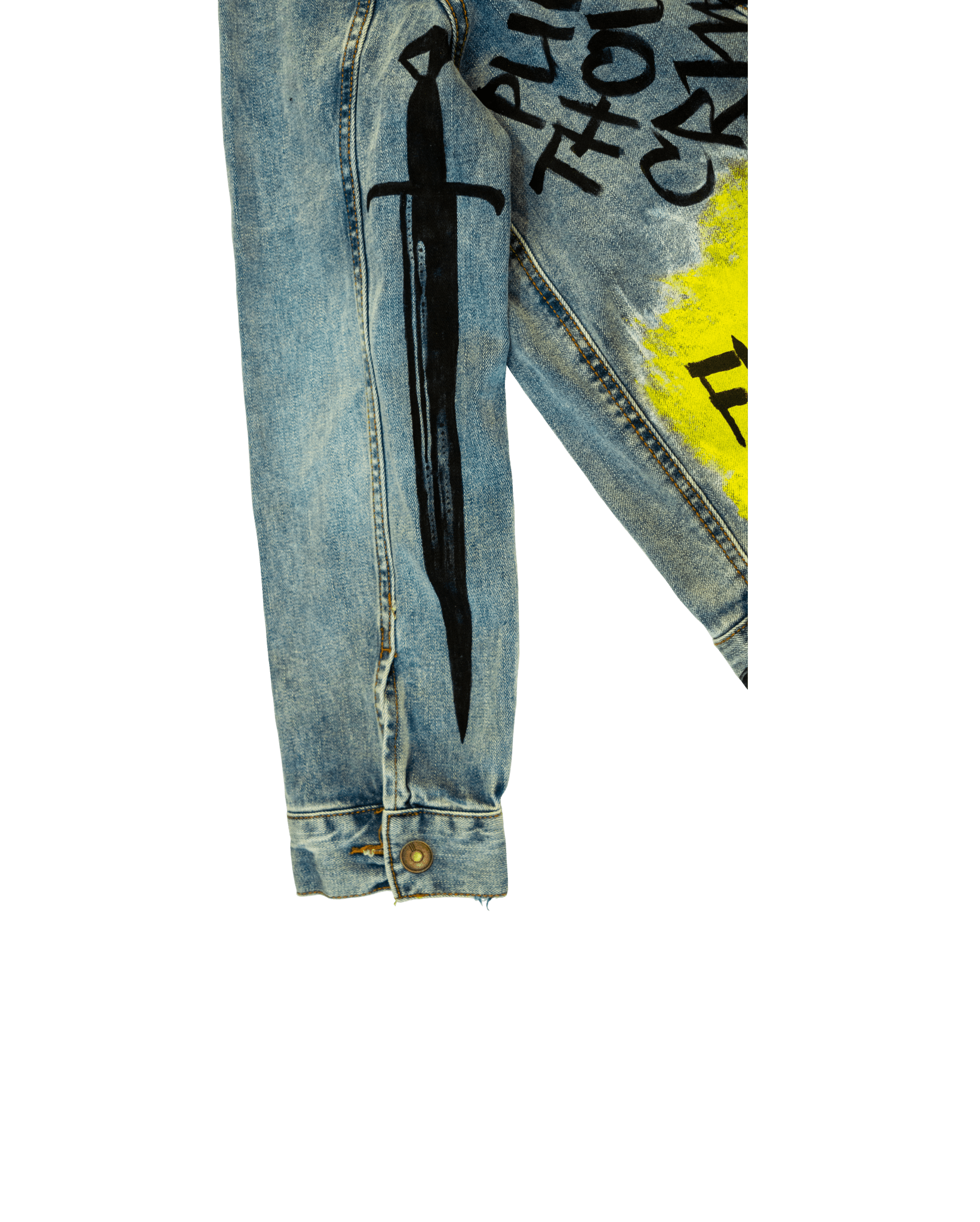 Off white denim jacket yellow tape best sale